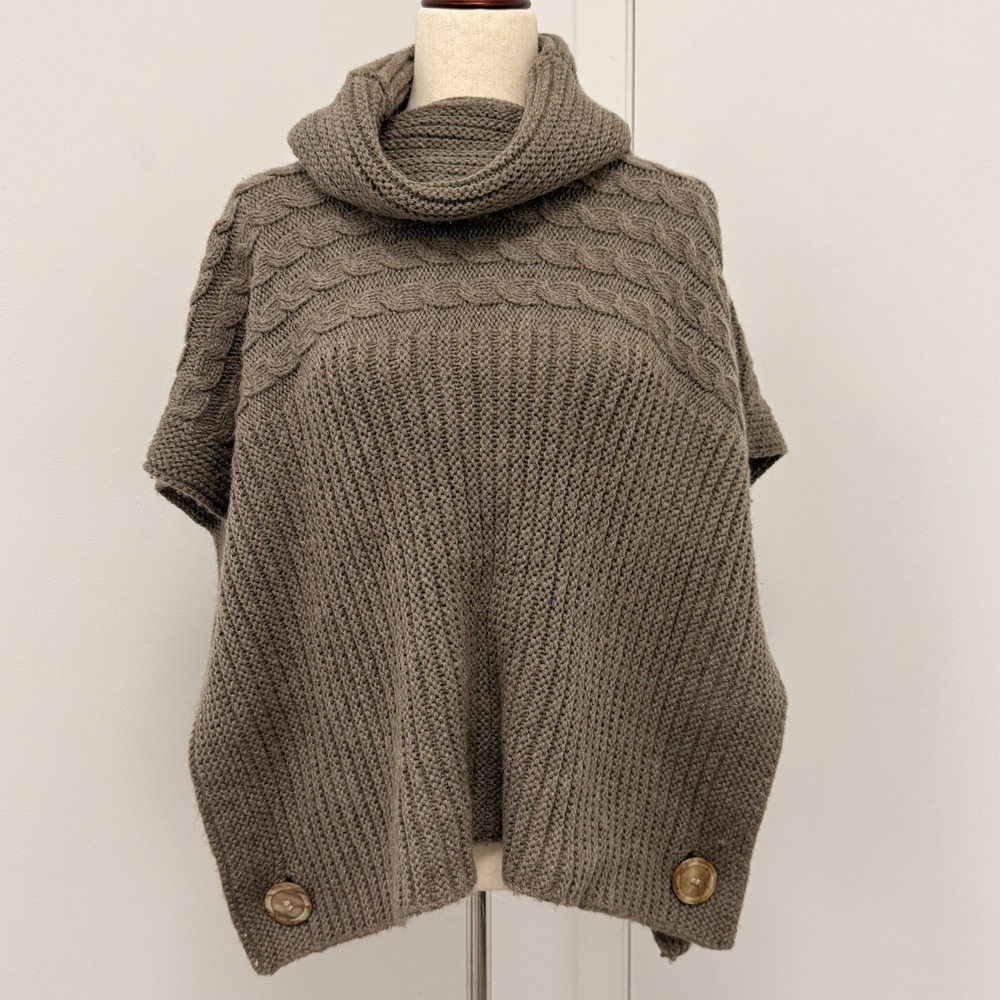 Vintage Womens Poncho Cape Sweater Size L Brown Alpaca Wool Blend Quiet Luxury